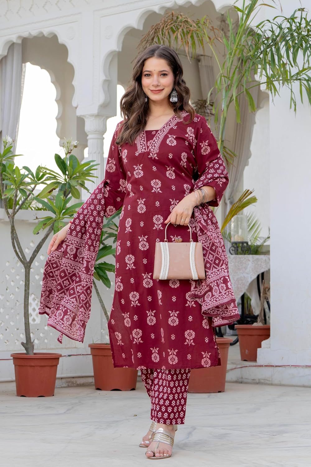 Rangnavi Women's Printed Pure Cotton Straight Kurta with Pants and Dupatta Set | Ethnic Set |Kurta Set – Red - image 2