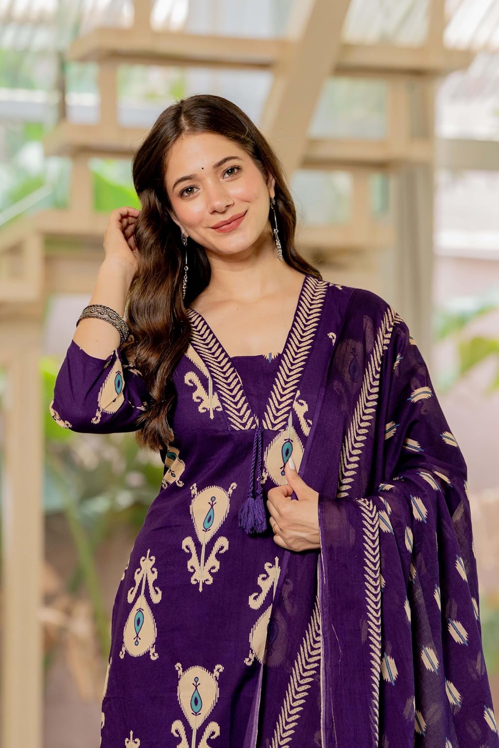 Rangnavi Women's Printed Pure Cotton Embroideried Straight Kurta with Pants and Dupatta Set | Ethnic Set |Kurta Set – PURPLE, Red - image 3