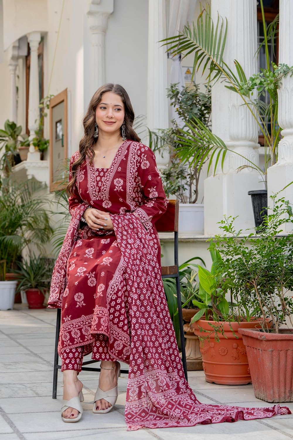 Rangnavi Women's Pure Cotton Anarkali Kurta with Pant & Dupatta Set | Ethnic Set | Kurta Set – MAROON, PURPLE, YELLOW - image 5