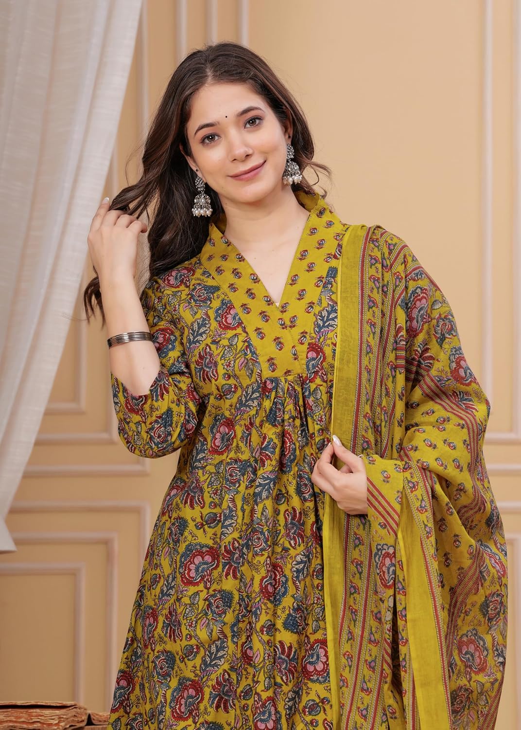 Rangnavi Women's Cotton Anarkali Printed Kurta with Palazzo & Dupatta - image 3