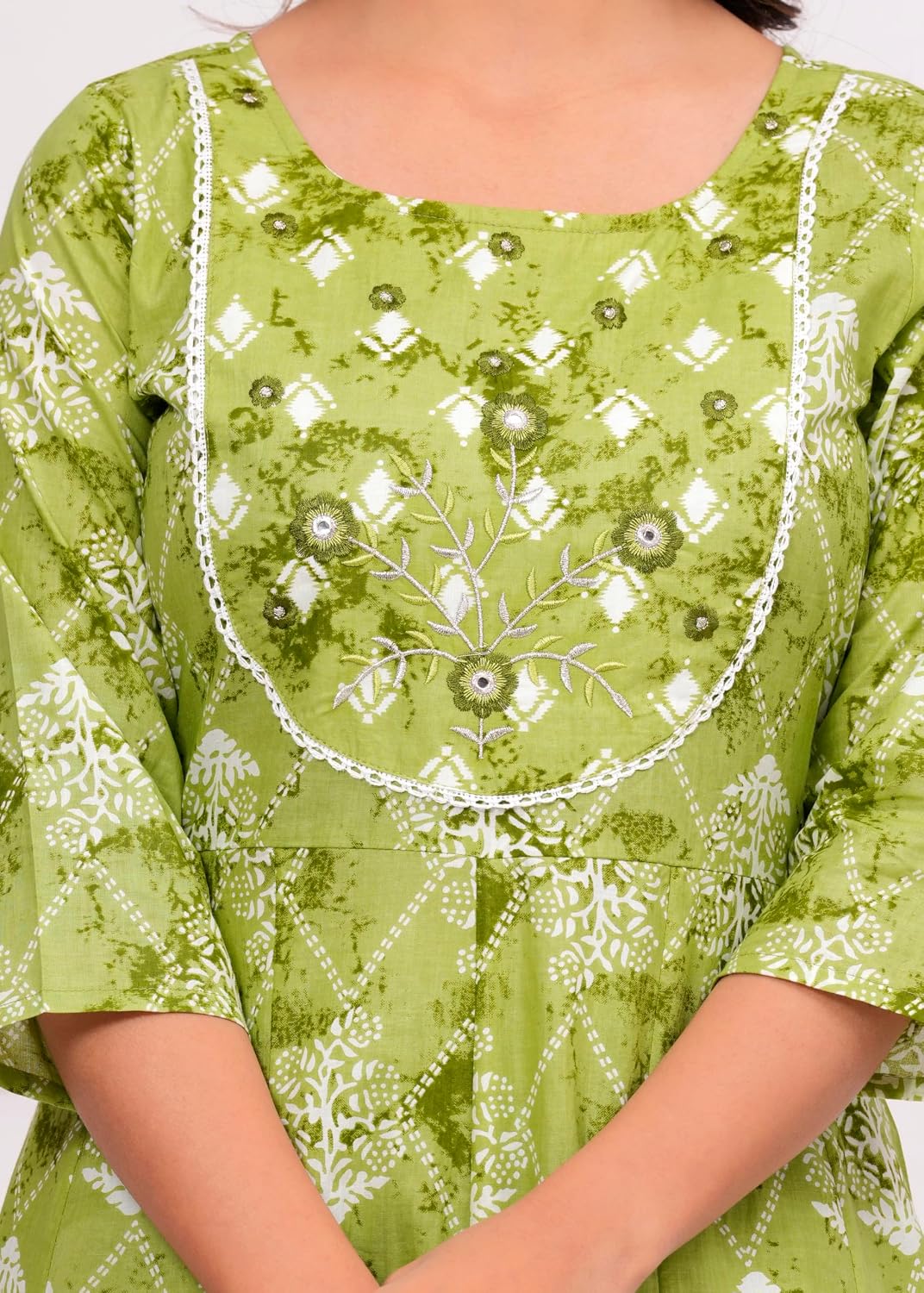 Rangnavi Women's Floral Print Cotton Anarkali Embroidered Kurta with Palazzo and Dupatta - image 4