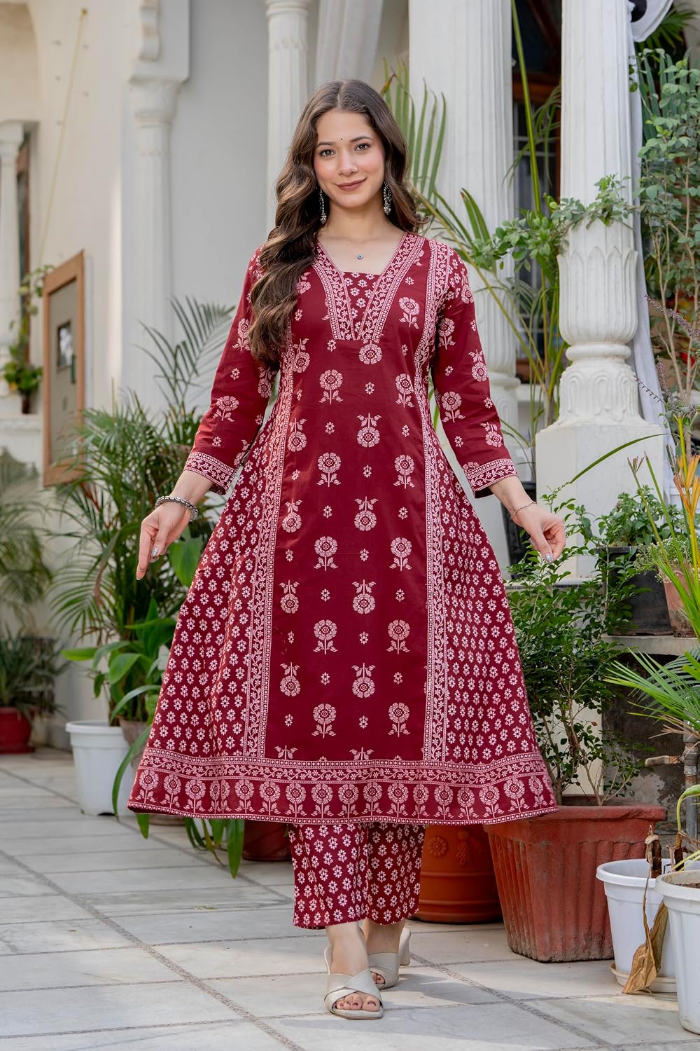 Rangnavi Women's Pure Cotton Anarkali Kurta with Pant & Dupatta Set | Ethnic Set | Kurta Set – MAROON, PURPLE, YELLOW - image 6