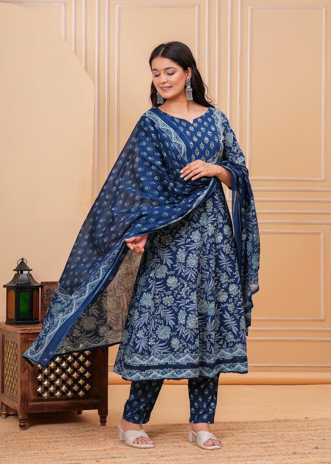 Rangnavi Women's Cotton Anarkali Kurta with Pants and Dupatta Set | Ethnic Set - image 4