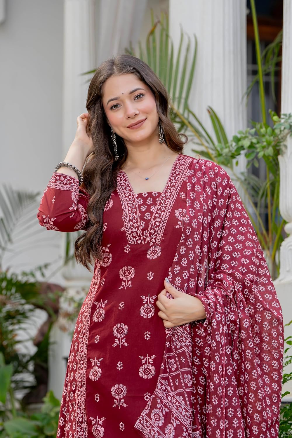 Rangnavi Women's Pure Cotton Anarkali Kurta with Pant & Dupatta Set | Ethnic Set | Kurta Set – MAROON, PURPLE, YELLOW - image 3