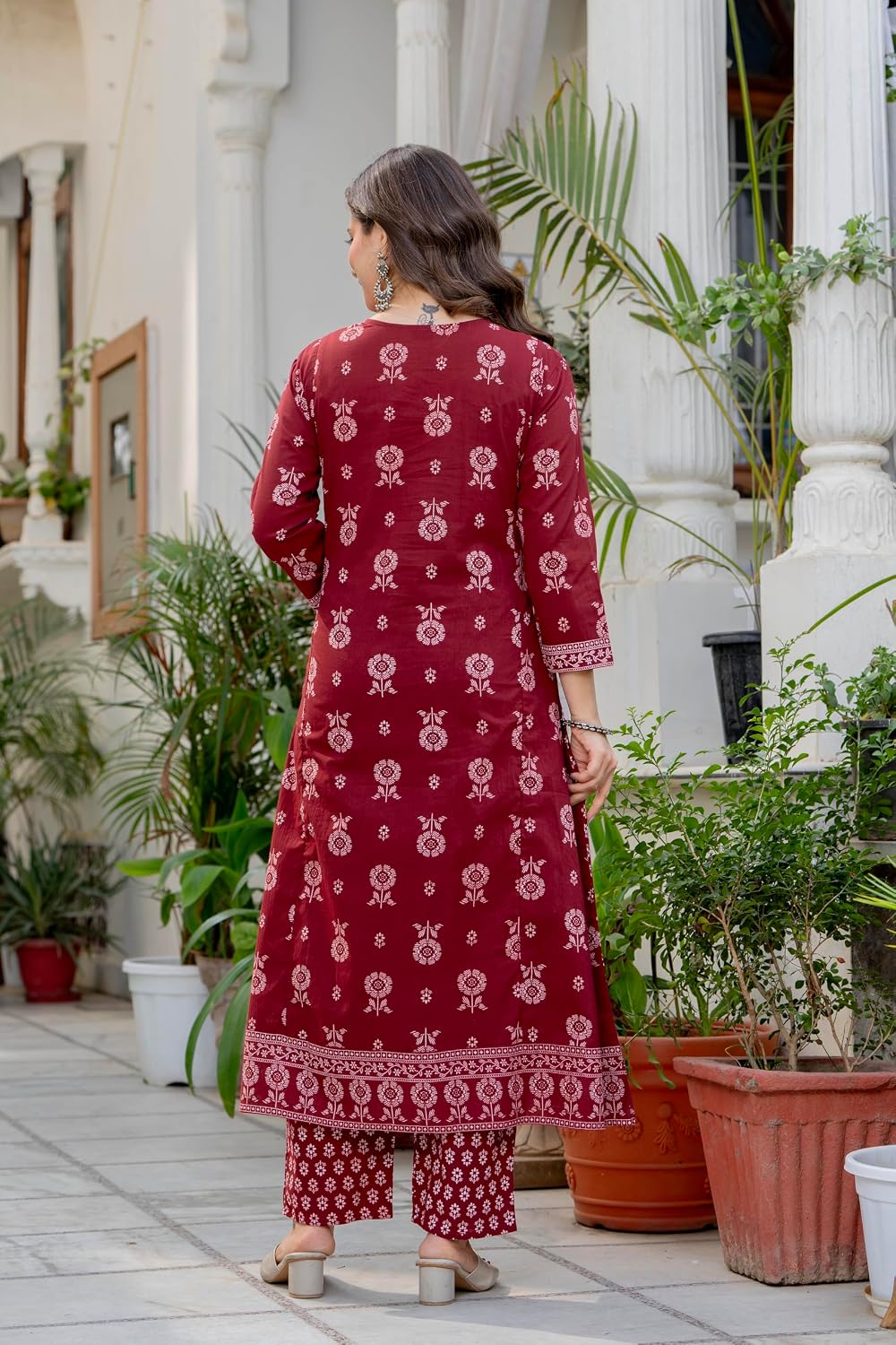Rangnavi Women's Pure Cotton Anarkali Kurta with Pant & Dupatta Set | Ethnic Set | Kurta Set – MAROON, PURPLE, YELLOW - image 4