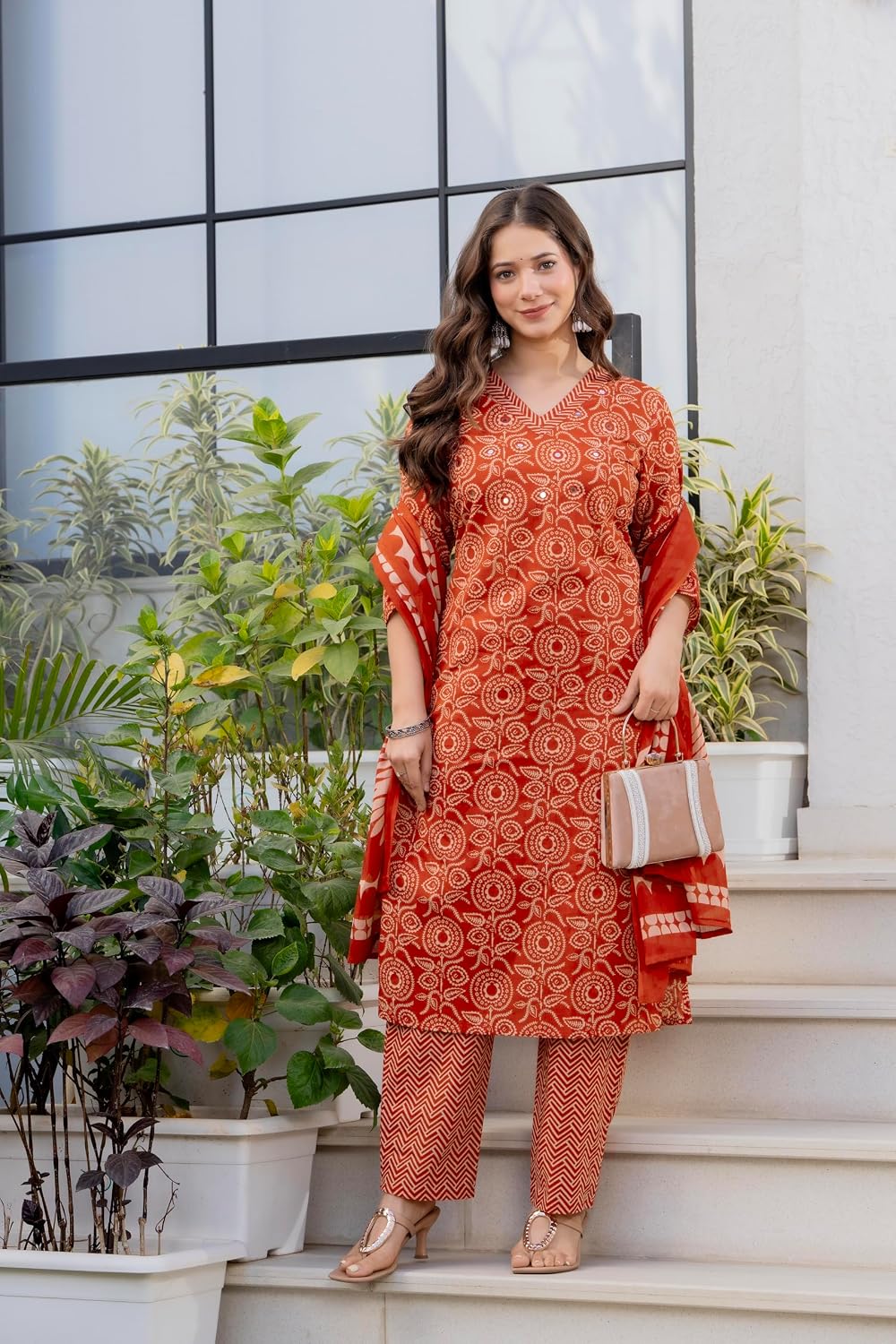 Rangnavi Women's Pure Cotton Printed Straight Kurta with Pants and Dupatta Set | Ethnic Set | Suit Set | Kurta Set – BLUE, GREEN, PURPLE, RUST - image 3