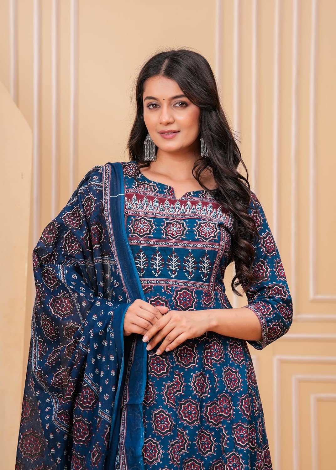 Rangnavi Women's Premium Cotton Anarkali Kurta with Pants and Dupatta Set | Ethnic Set - image 3