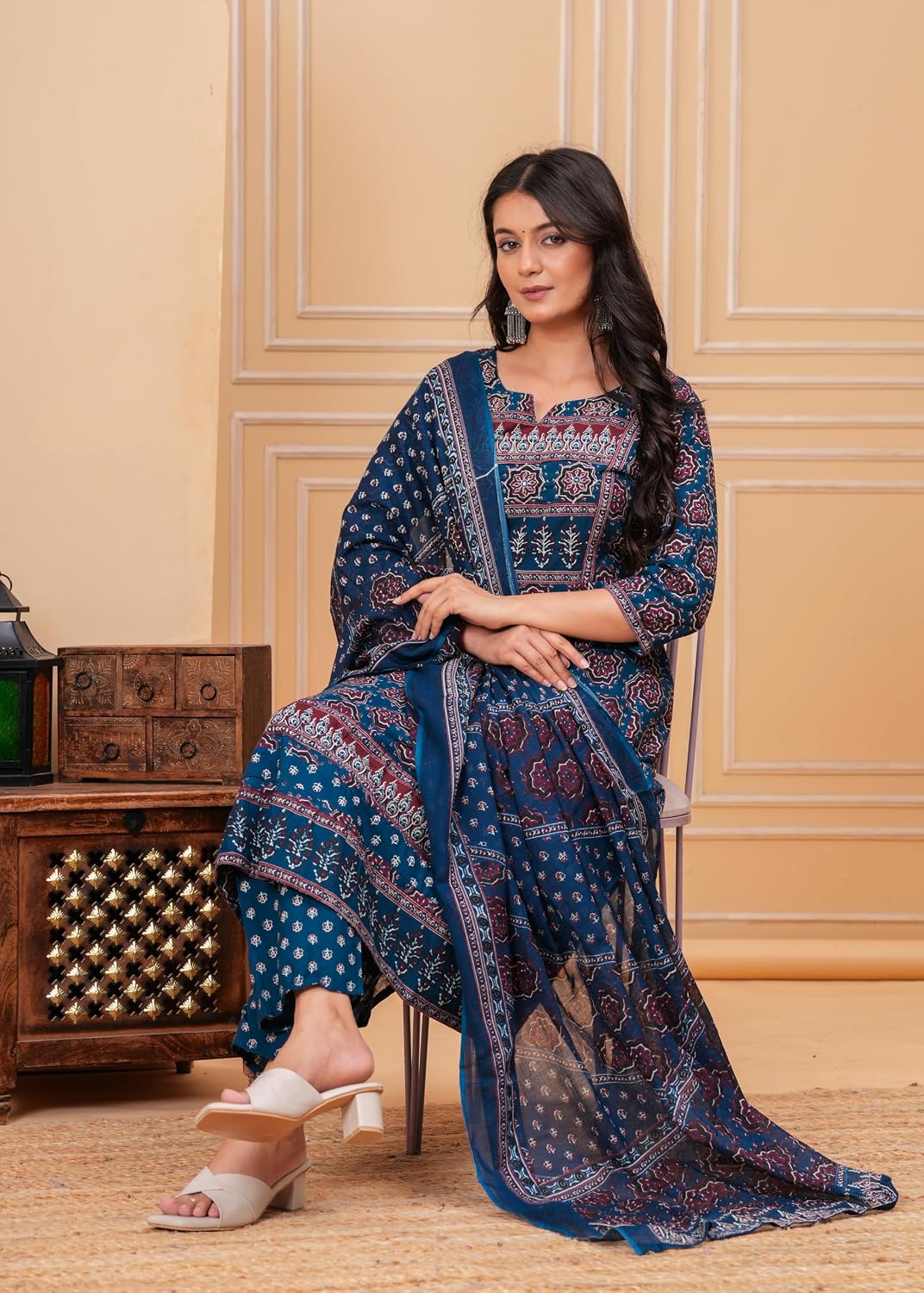 Rangnavi Women's Premium Cotton Anarkali Kurta with Pants and Dupatta Set | Ethnic Set - image 5